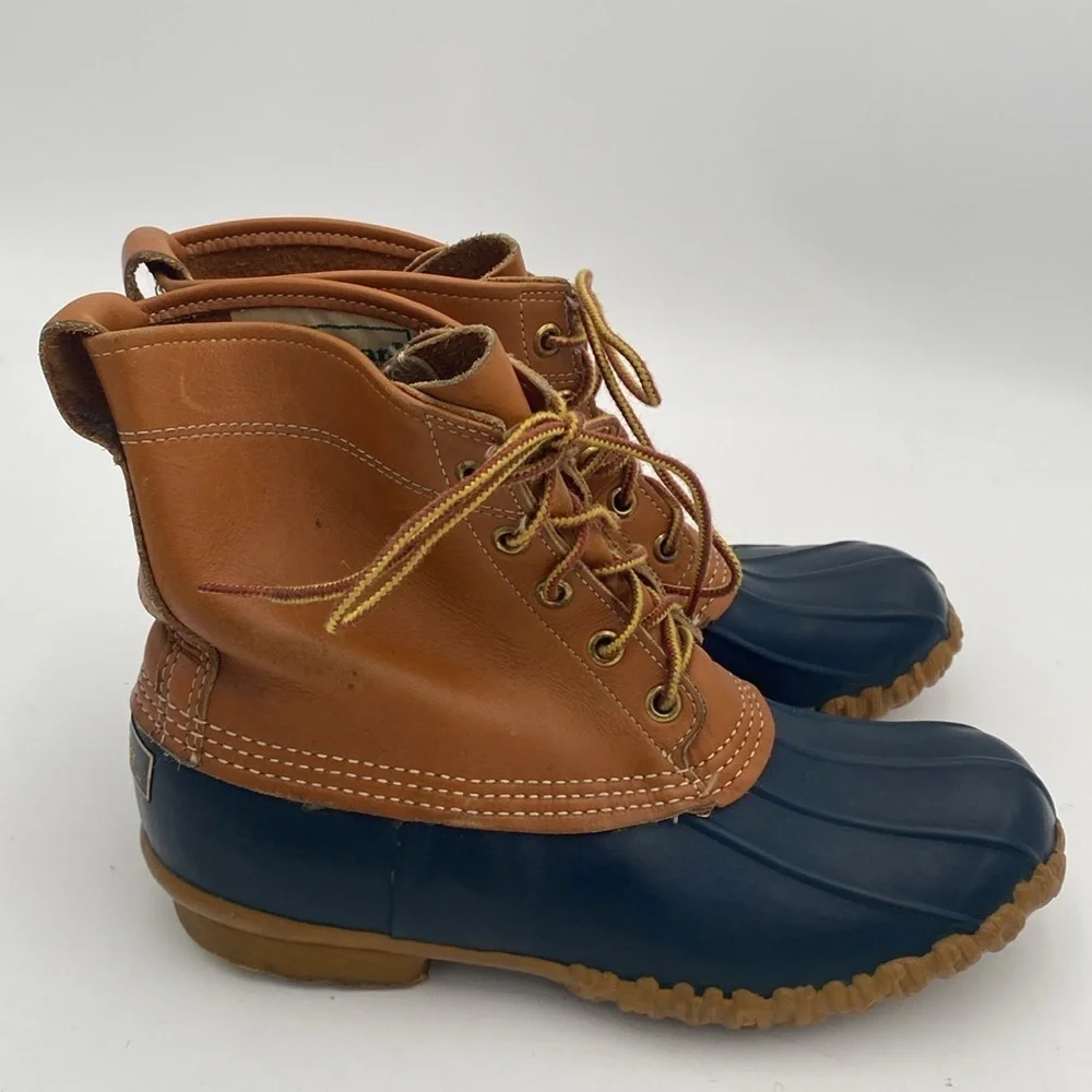 Vintage L.L. Bean Leather ankle Boots women 8 brown blue rain snow outdoor camp